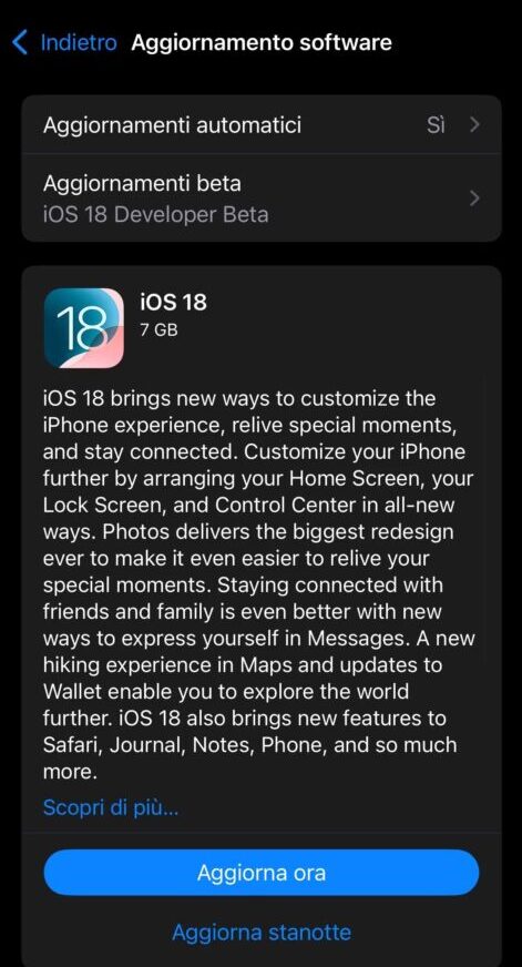 iOS 18 scaricarlo